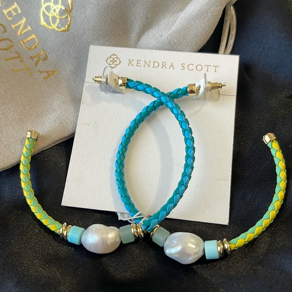 KENDRA SCOTT RAVEN GOLD BRAIDED HOOP EARRINGS IN TURQUOISE MIX